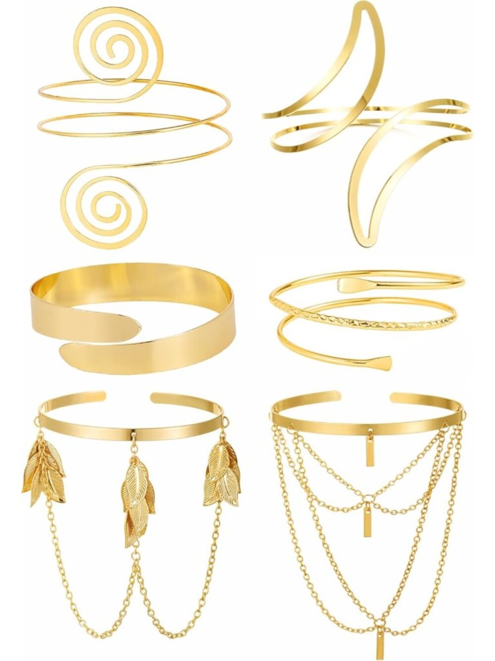 6 Pcs Gold Arm Cuff Jewelry Set for Women - Stylish Boho Chic Accessories